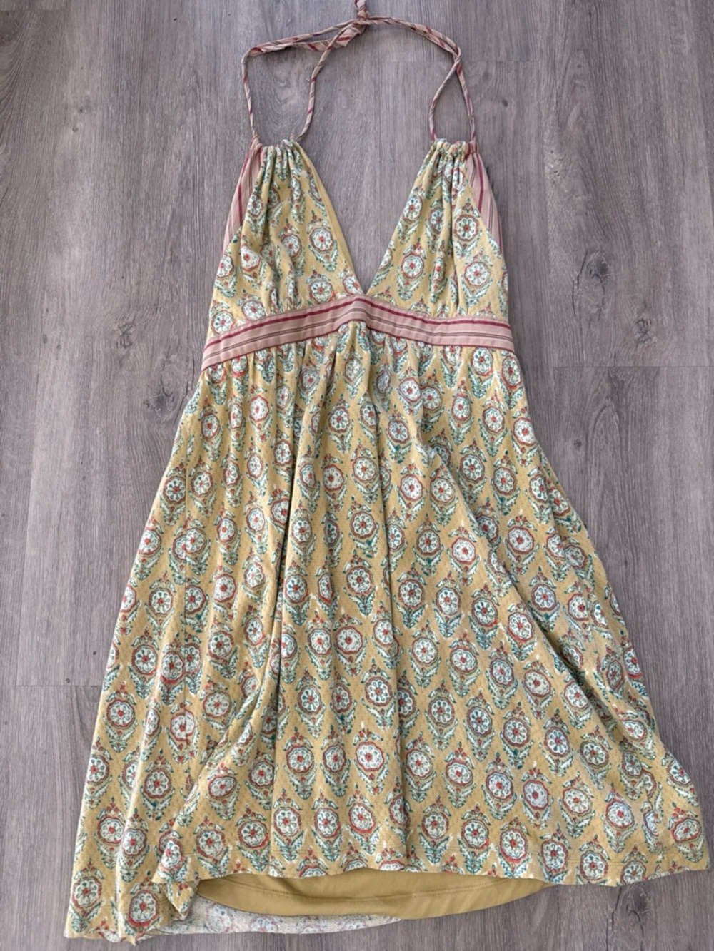 Free People Yellow Floral Halter Mini Dress